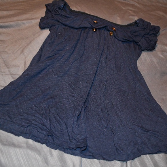 Navy Blue Ruffle Shoulder Top - Picture 1 of 2